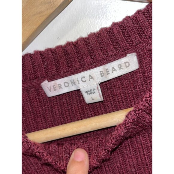 Veronica Beard Garrett Mixed Media Sweater Floral Tunic Burgundy Wool L - Picture 4 of 9